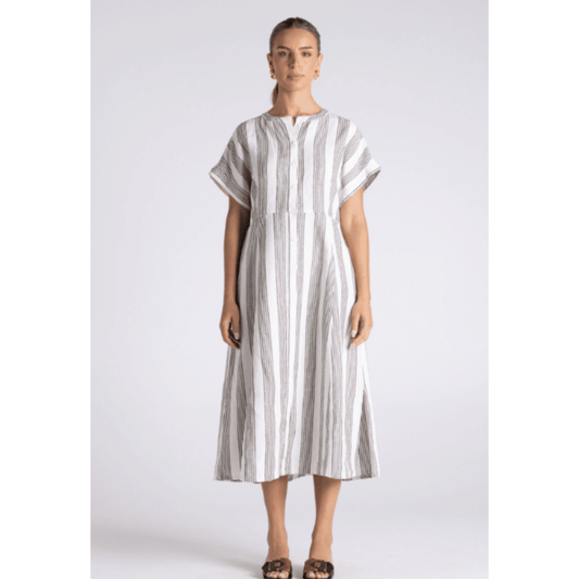 Mindy Stripe Midi Dress | Milk/Chestnut - Two T's