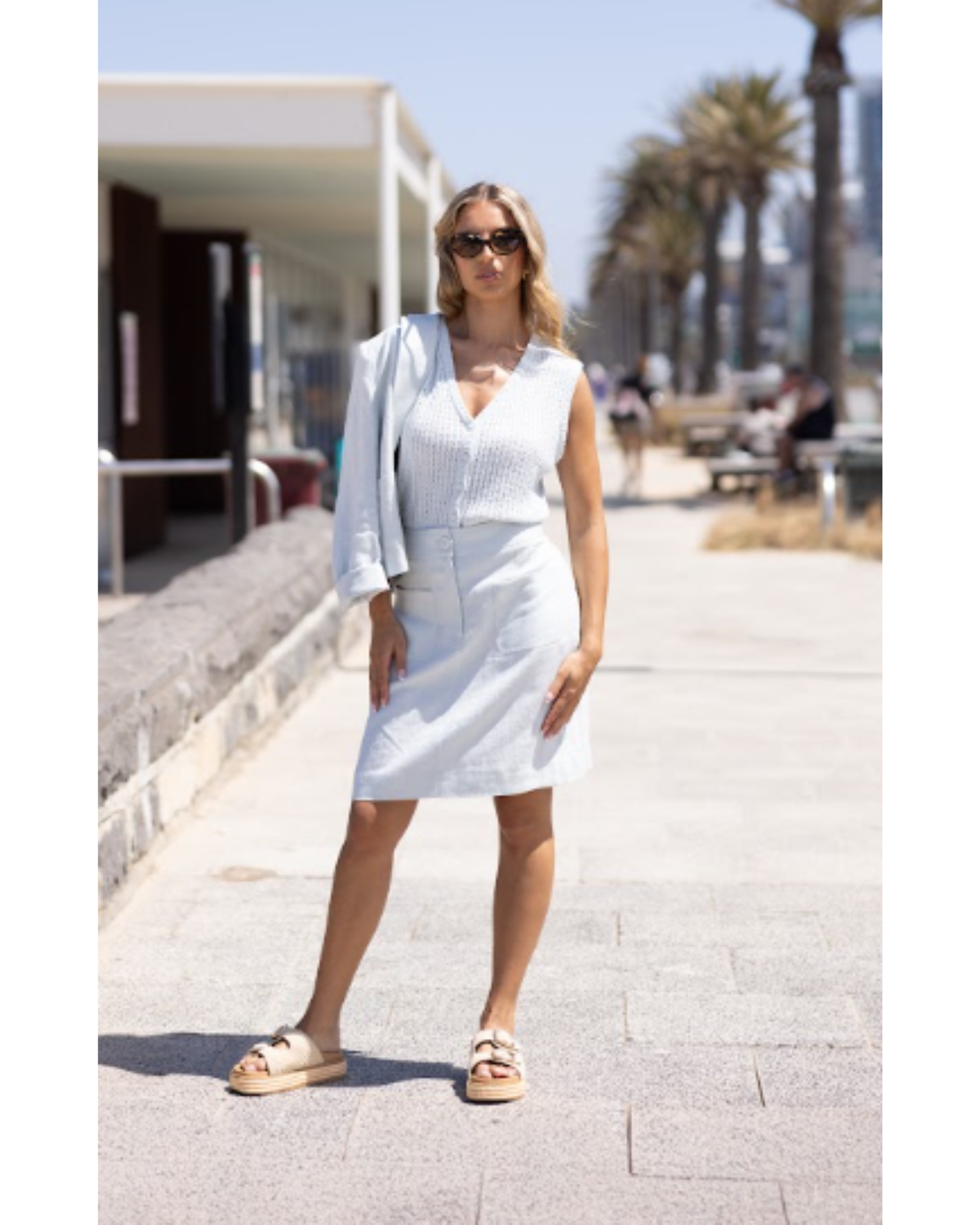 Tweed Linen Skirt | Sea Foam