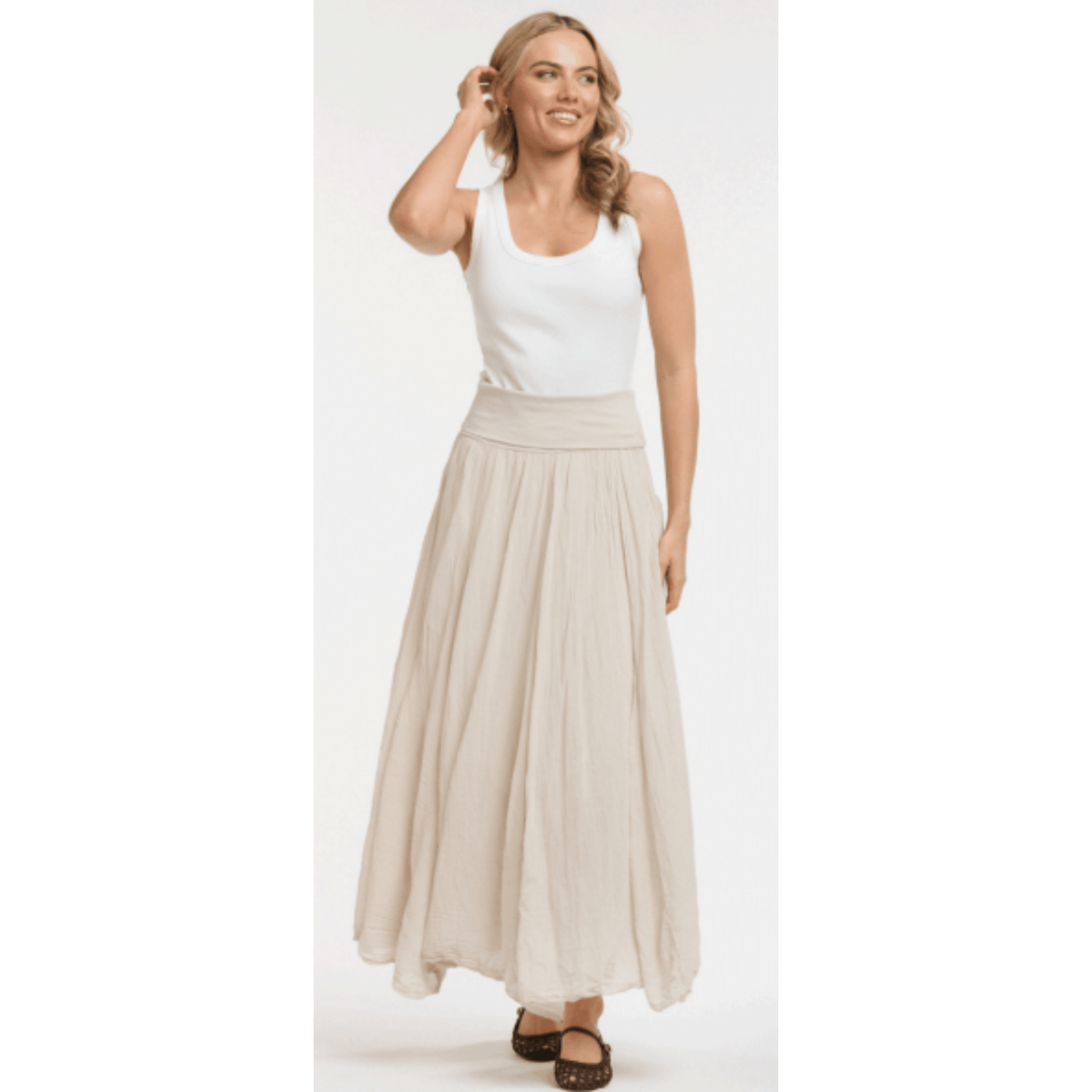 Sinatra Crinkled Skirt | Beige | Urban Luxury