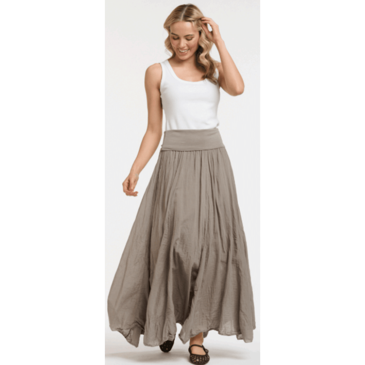 Sinatra Crinkled Maxi Skirt | Taupe | Urban Luxury