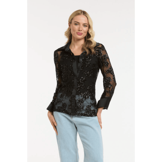 Lazio Sequin Lace Shirt | Black | Urban Luxury