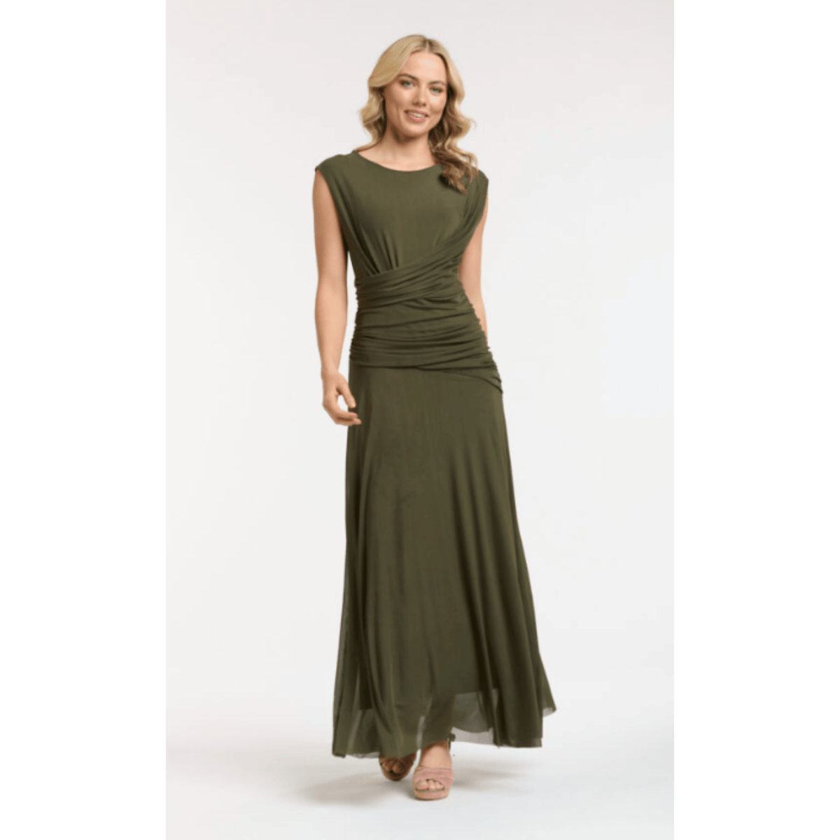 Genoa Ruched Maxi Dress | Olive | Urban Luxury