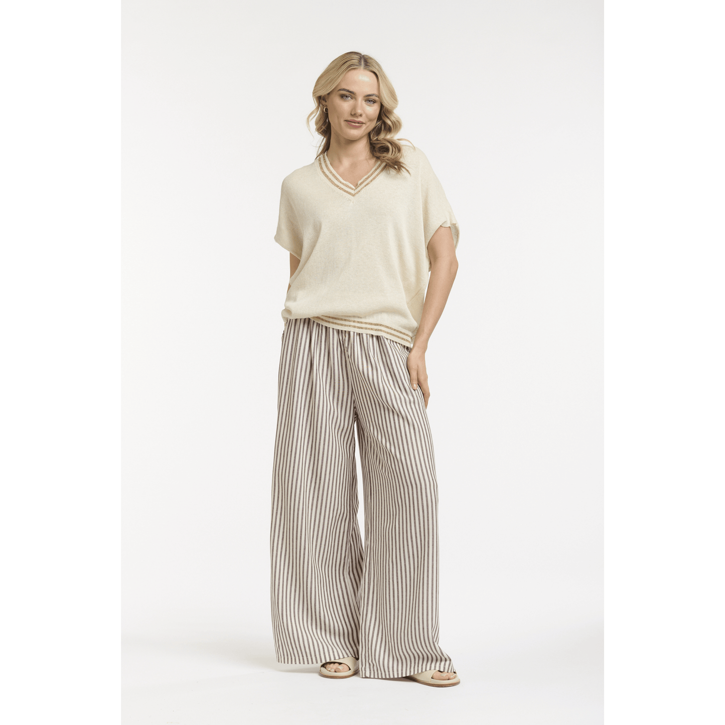 Beck Knit Top | Beige/Gold