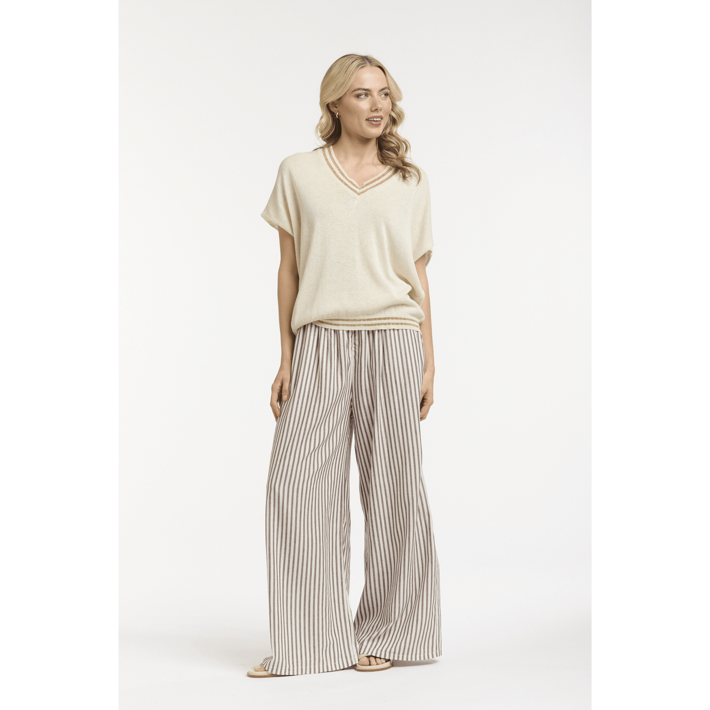 Beck Knit Top | Beige/Gold