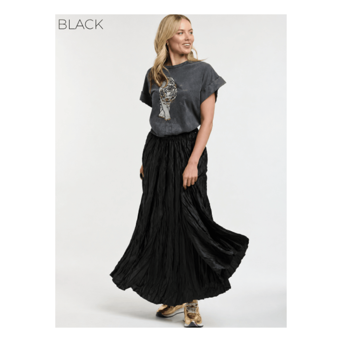 Sofia Crinkle Maxi Skirt | Black | Urban Luxury