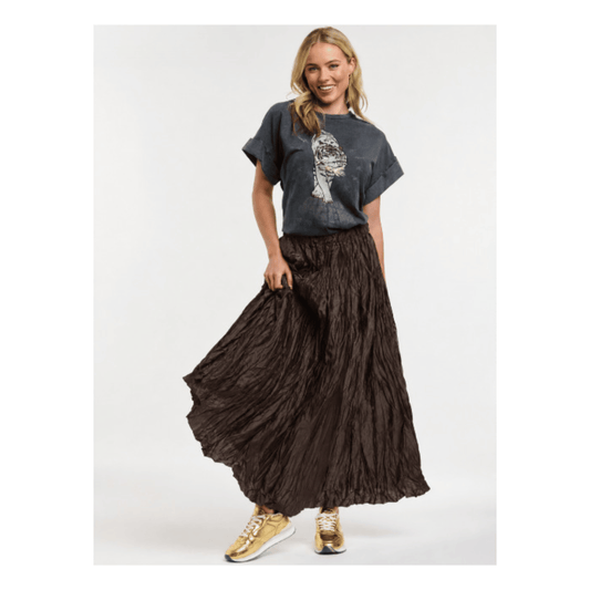 Sofia Crinkle Maxi Skirt | Chocolate | Urban Luxury