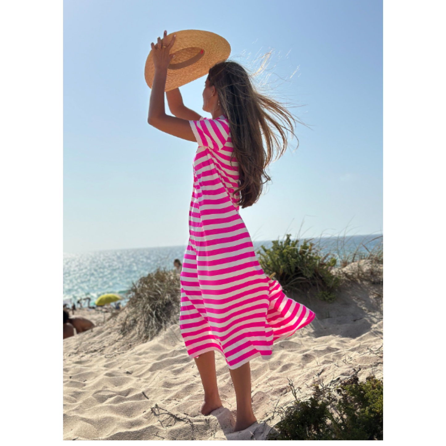 Nadia Stripe Dress | Neon Pink