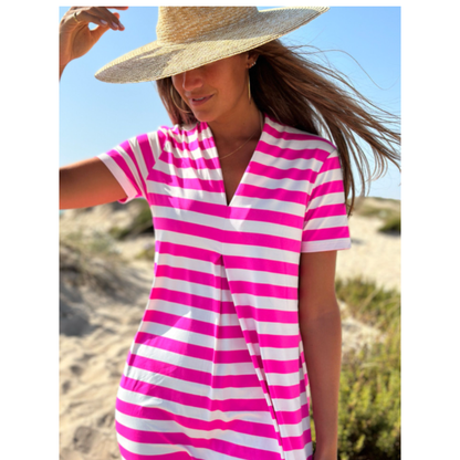 Nadia Stripe Dress | Neon Pink