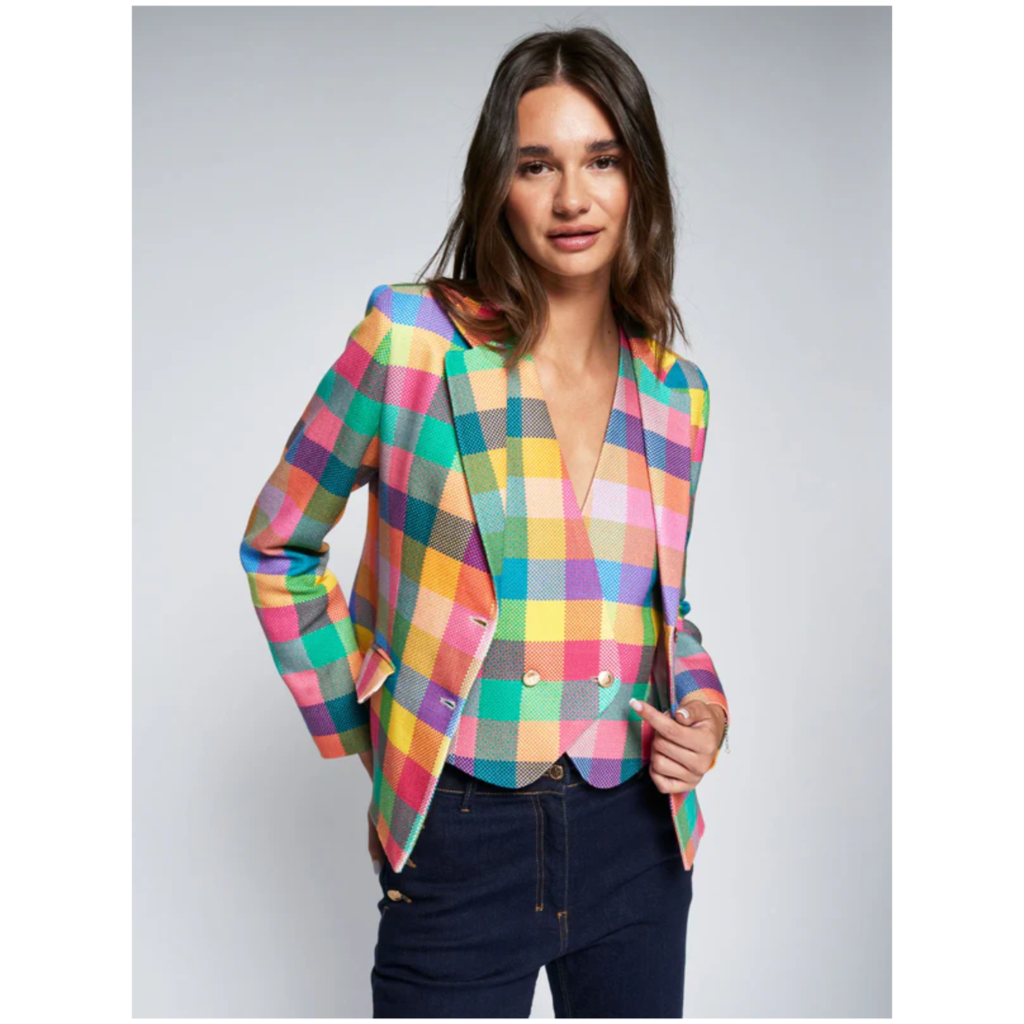 Natalia Linen Jacket | Gingham Multi