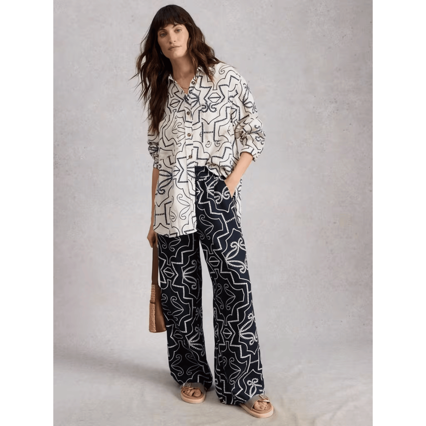 Ally Linen Wide Leg Pant | Navy