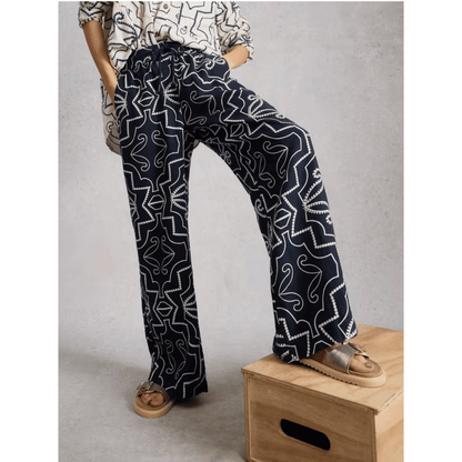 Ally Linen Wide Leg Pant | Navy