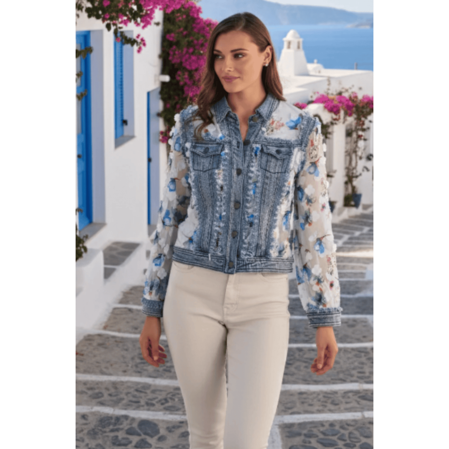 Frank Lyman - Santorini Denim Jacket | Floral Blue/Off White