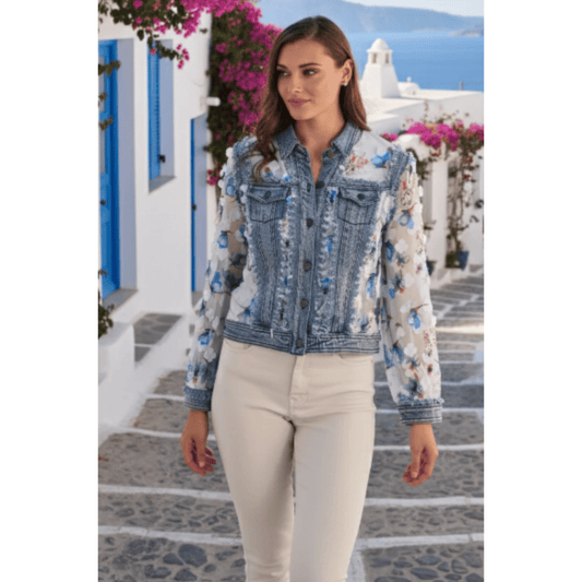 Frank Lyman - Santorini Denim Jacket | Floral Blue/Off White