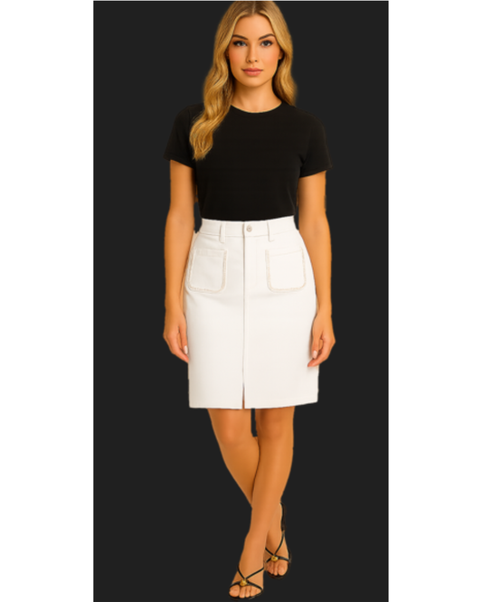 Kichwa Pearl Trim Skirt | White
