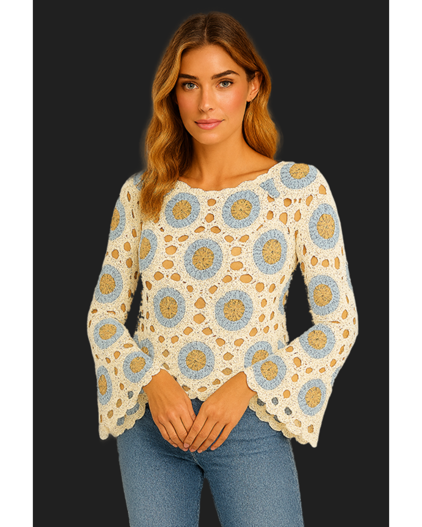 Peru Crochet Top | Blue/Beige
