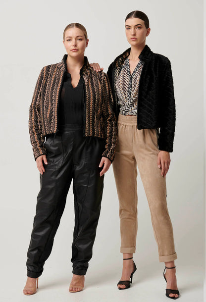 Once Was - Rylie Reversible Print Faux Fur Jacket | Black Bromegrass