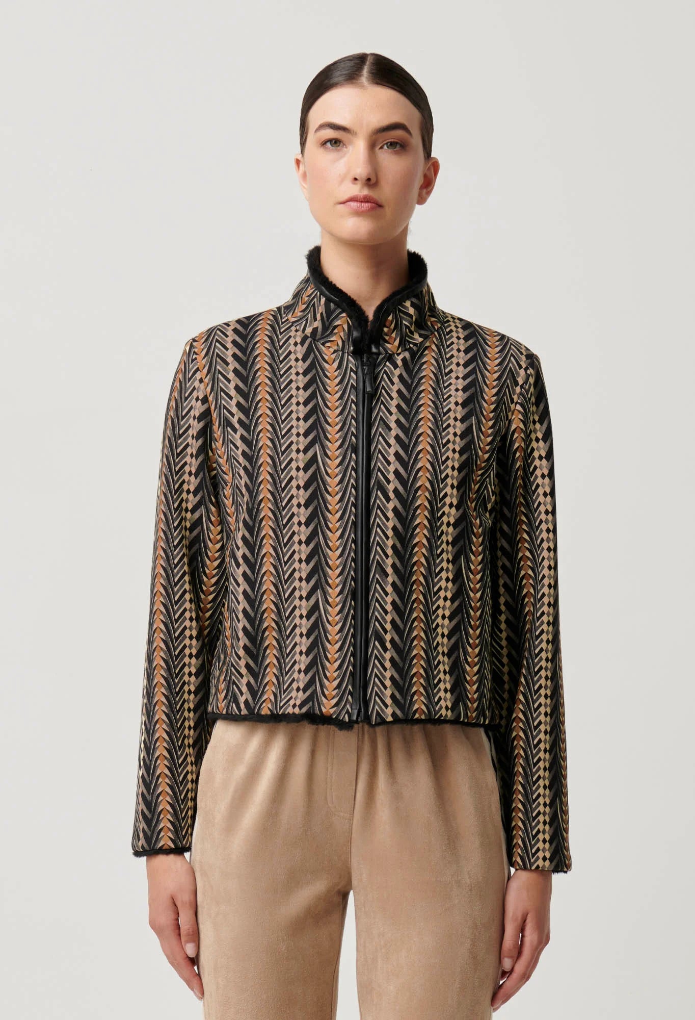 Once Was - Rylie Reversible Print Faux Fur Jacket | Black Bromegrass