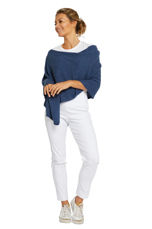 Classic Travel Poncho - Denim | 100% Cashmere