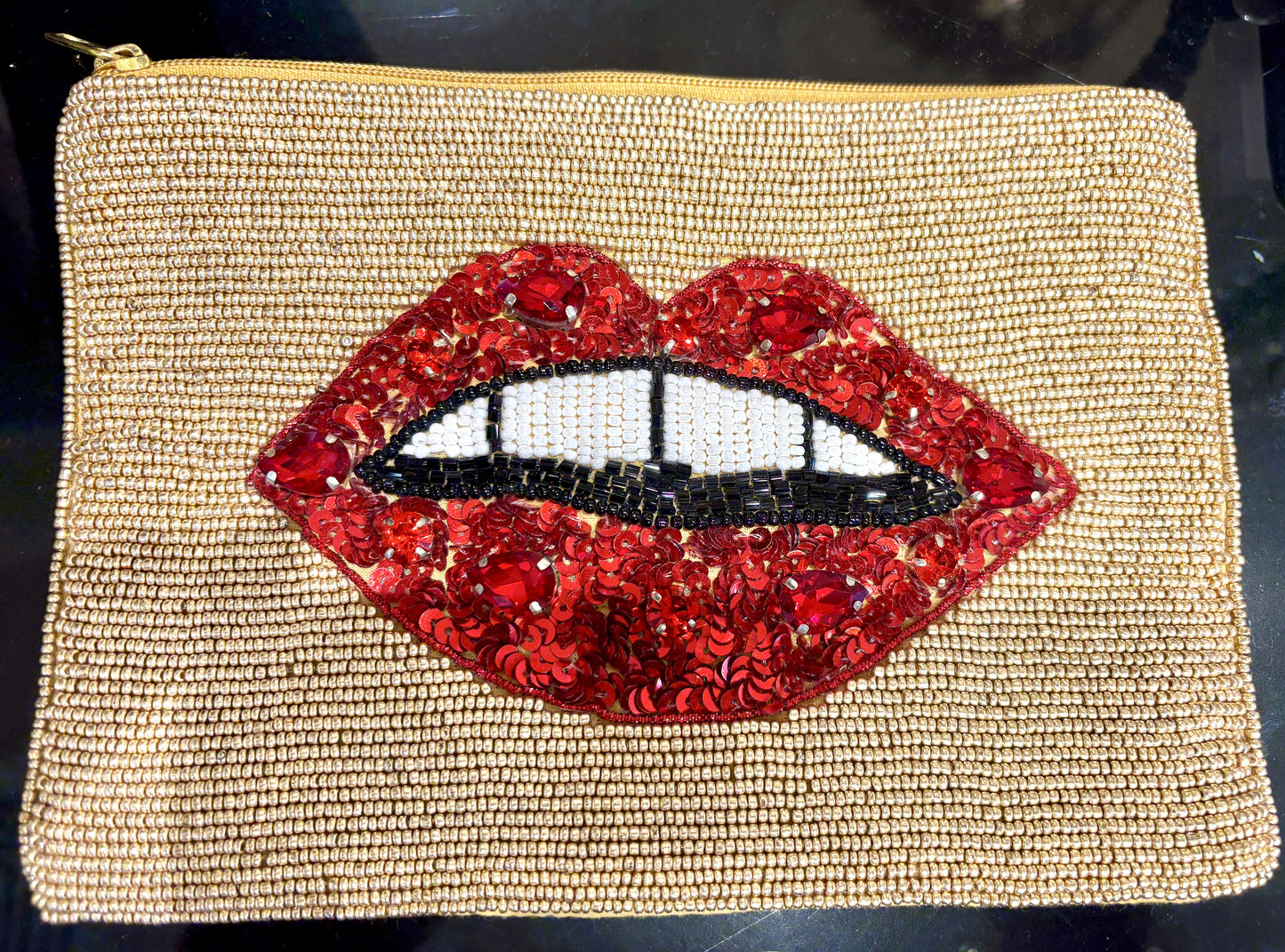 Lips Beaded Clutch - Large