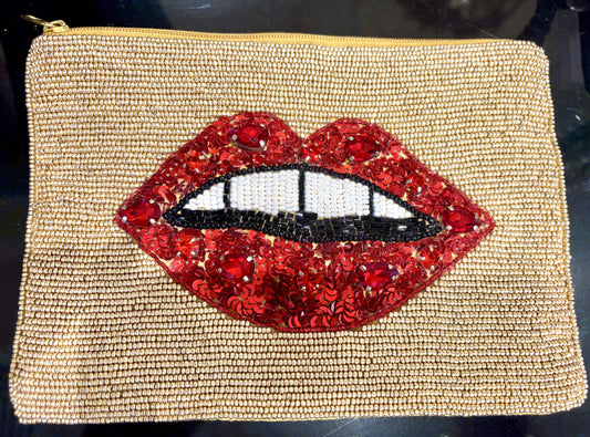 Lips Beaded Clutch - Large