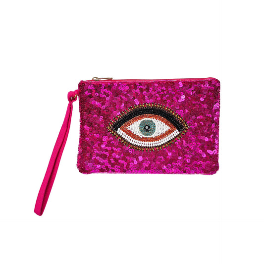 Pink Eye Beaded Clutch